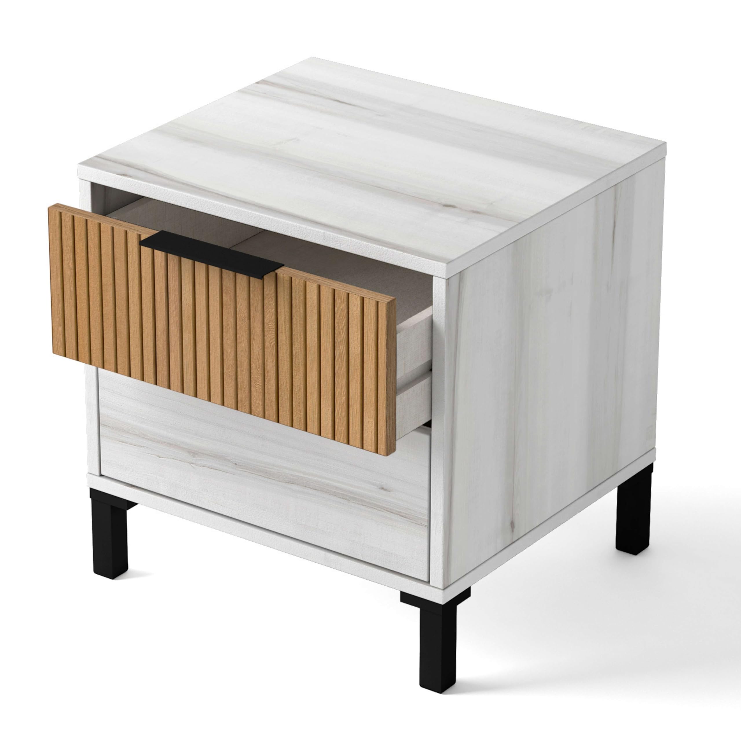 Miroytengo Pack Muebles Dormitorio Matrimonio Arles Nórdicos Modernos Color Blanco Albo y Roble Rayado