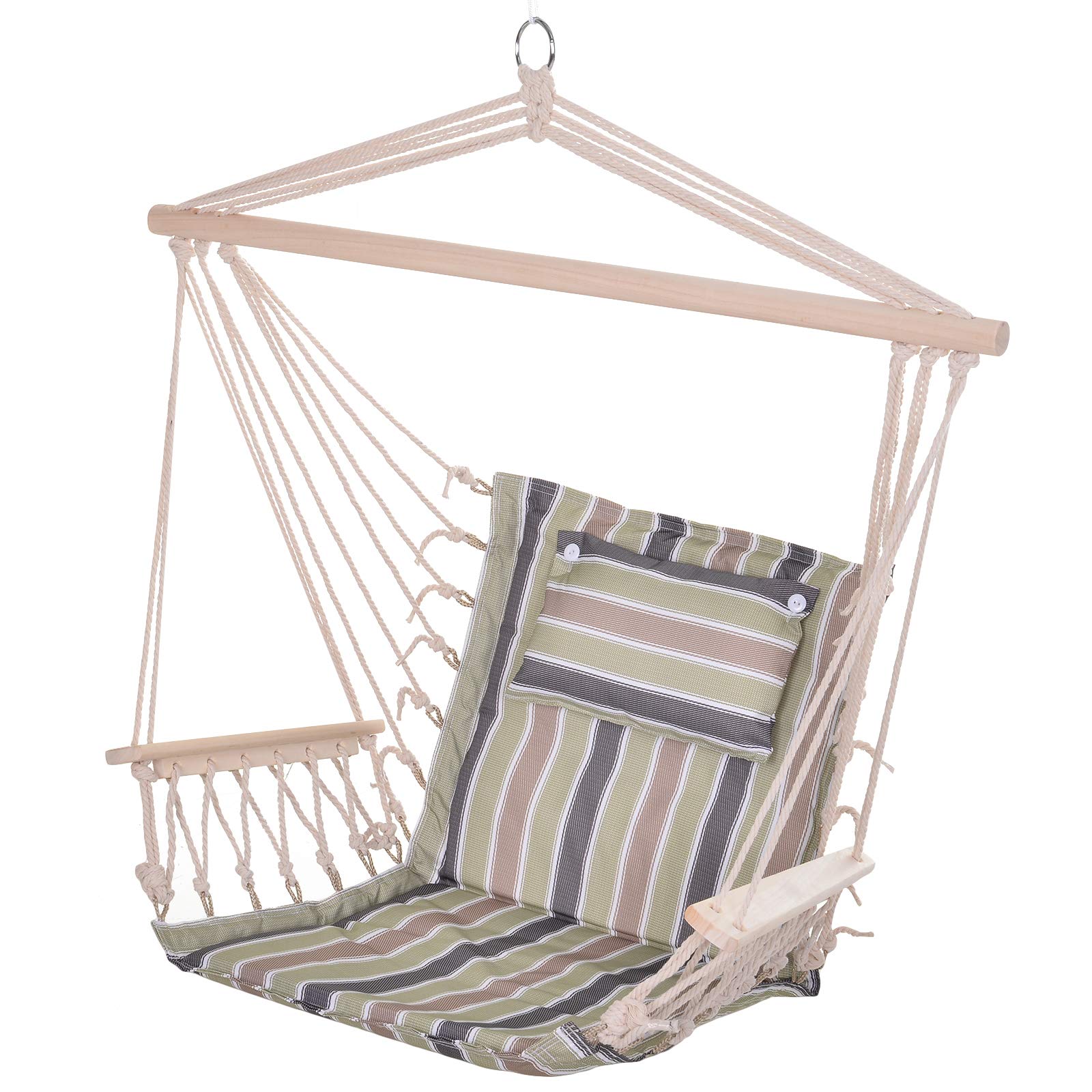 Outsunny Sedia sospesa a righe amaca con cuscino poggiatesta per interno esterno 100 x 106 cm Carico massimo 105 kg
