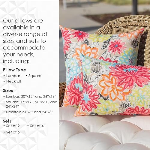Miniatura 4 de RSH Décor - Juego de 4 almohadas cuadradas y lumbares para interiores y exteriores, resistentes a la intemperie, (2 - 17 x 17 pulgadas y 2 - 20 x 12