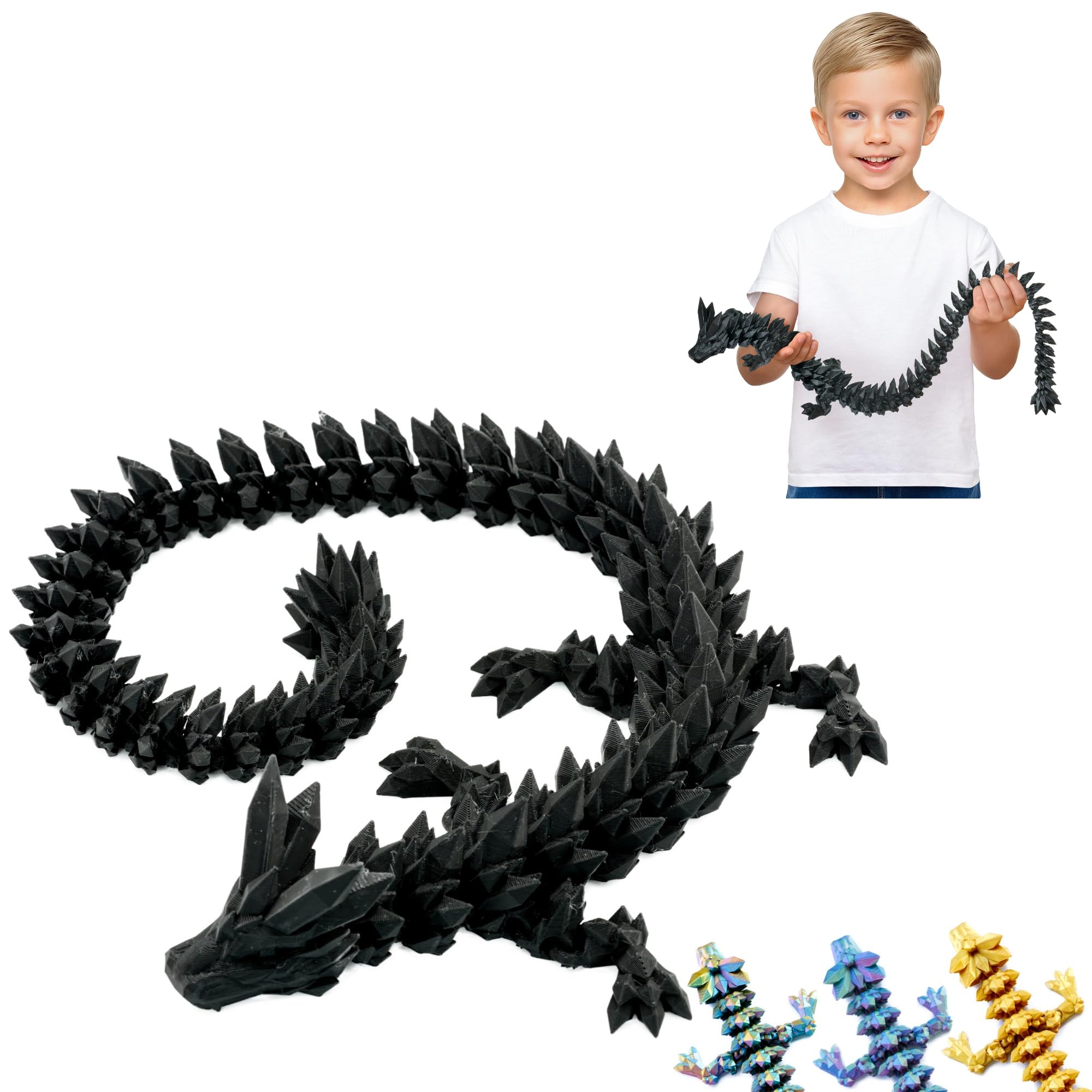 3D Dragon - 60 cm Figure | Movable Figure for Children, Collectors & Fantasy Fans (Black)