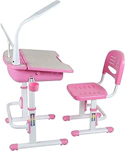 Scrivania Regolabile Per Bambini Leomark Con Sedia - Set Studio Con Lampada LED E Cassetto - Colore Blu - Foto 12