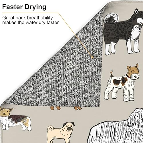 Miniatura 6 de Tapete de secado de platos con diseño de perros lindos de 16 x 18 pulgadas, tapete protector de platos para encimera de cocina, tapete protector de
