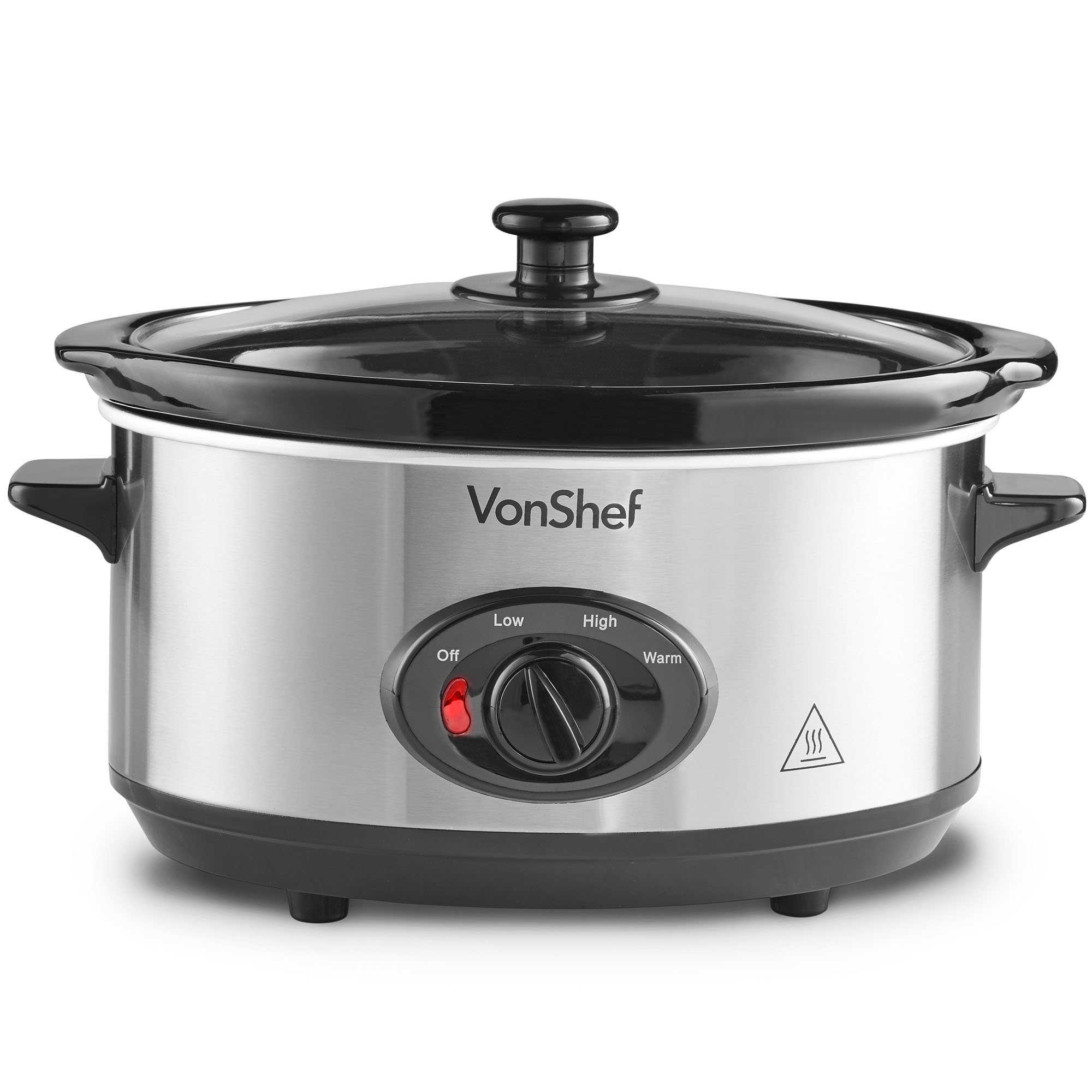 VonShef Schongarer Slow Cooker 3,5L mit Glasdeckel – Edelstahl