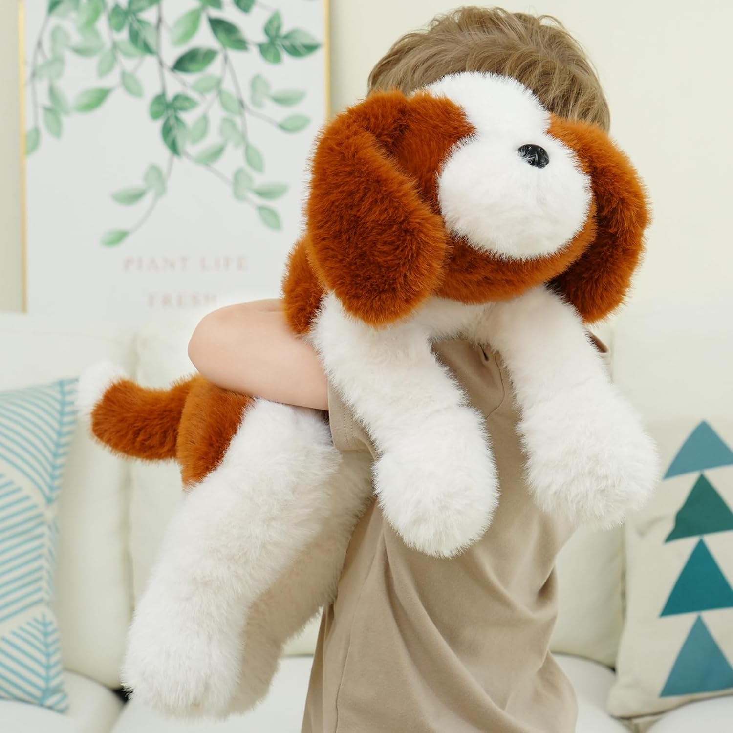 Weighted Puppy Stuffed Animals 24 Inch 4 lb Dog Plush Puppy plushie Toy with Soft Brown and White Fur, Realistic Lying Design, Hugging Companion Gift for Kids and Adults, Christmas and Birthdays