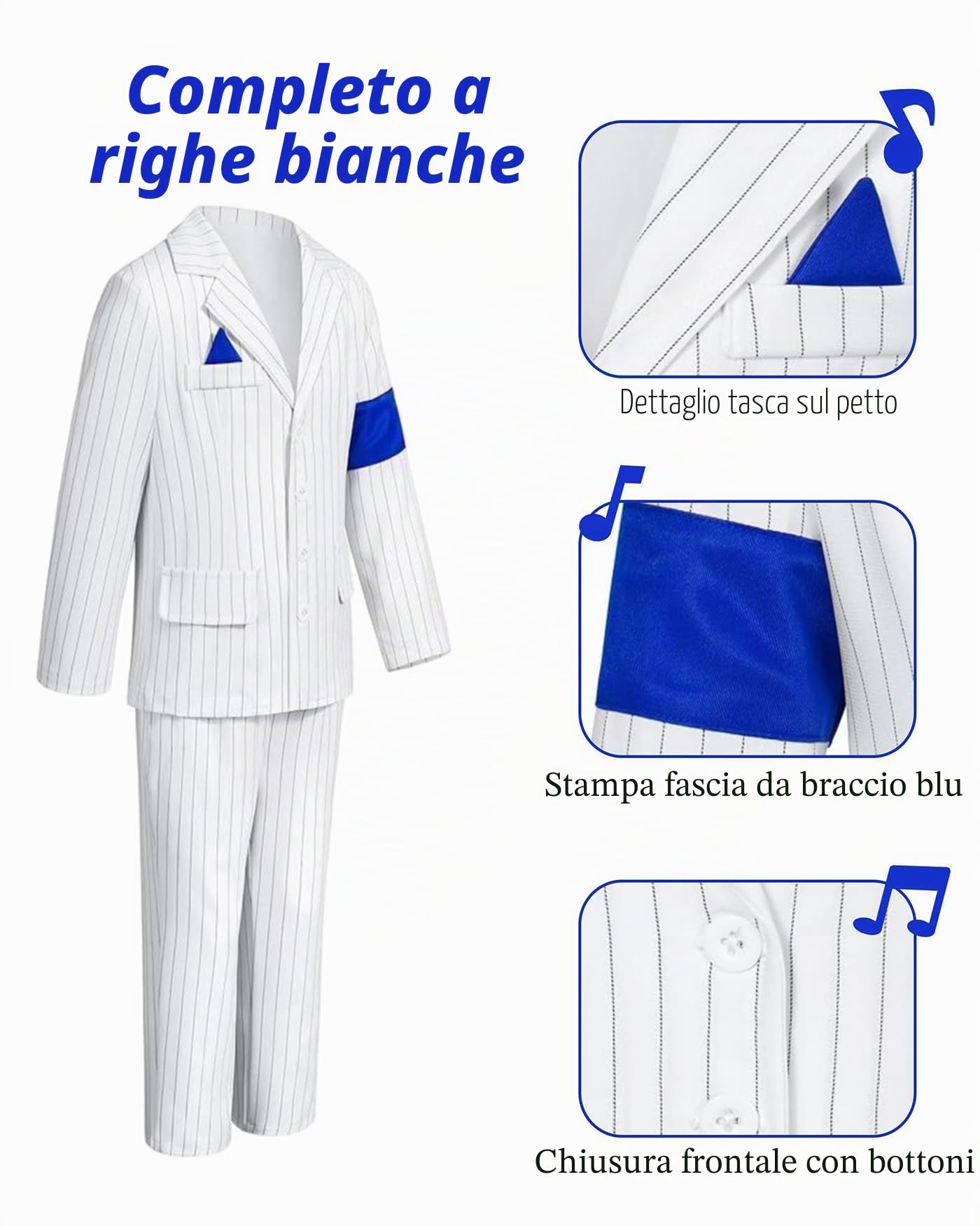Pop King Michael Stage Outfits, vestito Rockstar MJ Tour Blazer – giacca a righe bianche pantaloni e cravatta anni '80 e '90 set vestito per Halloween Dance Party Casual