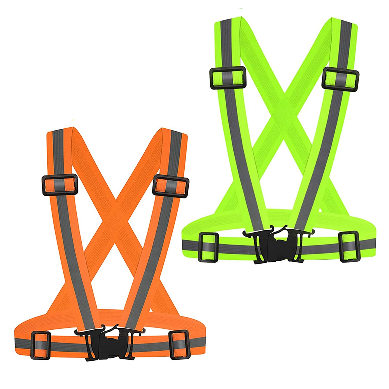 Oeyliz Reflective Vest Reflective Running Vest Men Women 2 Pack Safety Vest High Visibility Vest Night Running Vest Running Gear Adjustable Reflective Safety Running Walking Cycling(Orange+Green)