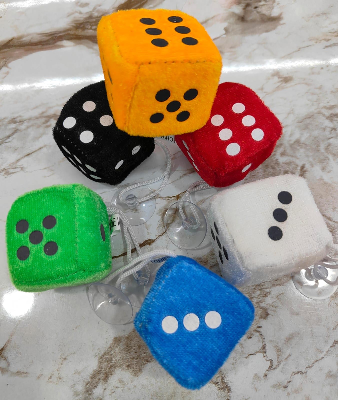 ( 6 Pcs Hanging Dice Keychain Fuzzy Plush Dice with Dots for Car Interior Ornament Decoration and Key holders (Z5)-image-16