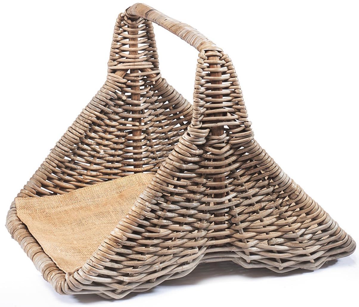 Kobolo Holztrage Holzkorb für Kaminholz Rattan mit Leinenstoff Kubu Grey