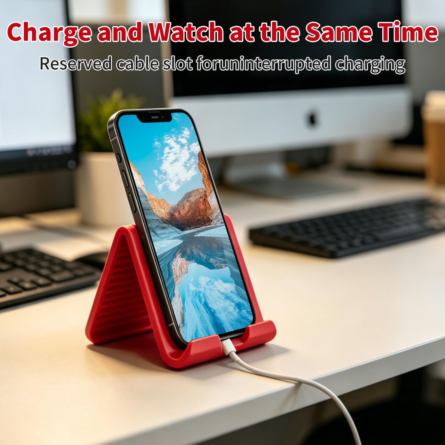 Silicone Phone Stand - Foldable Aluminum Phone Holder, Folded into Any Shape, Portable Rollable Multi-Angle Stand, Anti-Slip Desktop Stand for All Mobile Phones Tablet Laptop (Hot Pink)