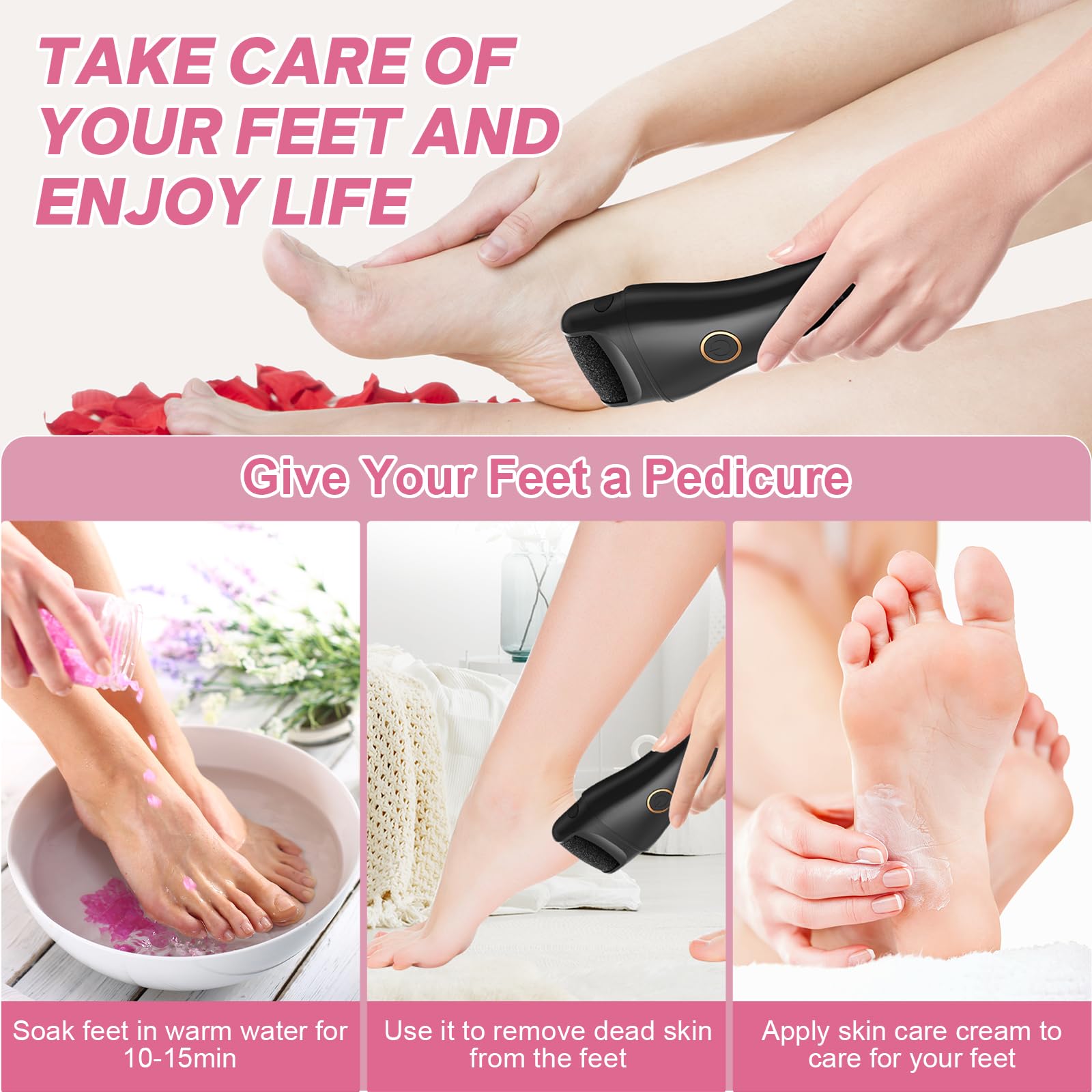 Lima eléctrica para pies, removedor de callos para pies, removedor de callos de pies ajustable de 3 velocidades con herramientas de pedicura 16 en 1, cuidado profesional de los pies, para eliminar la