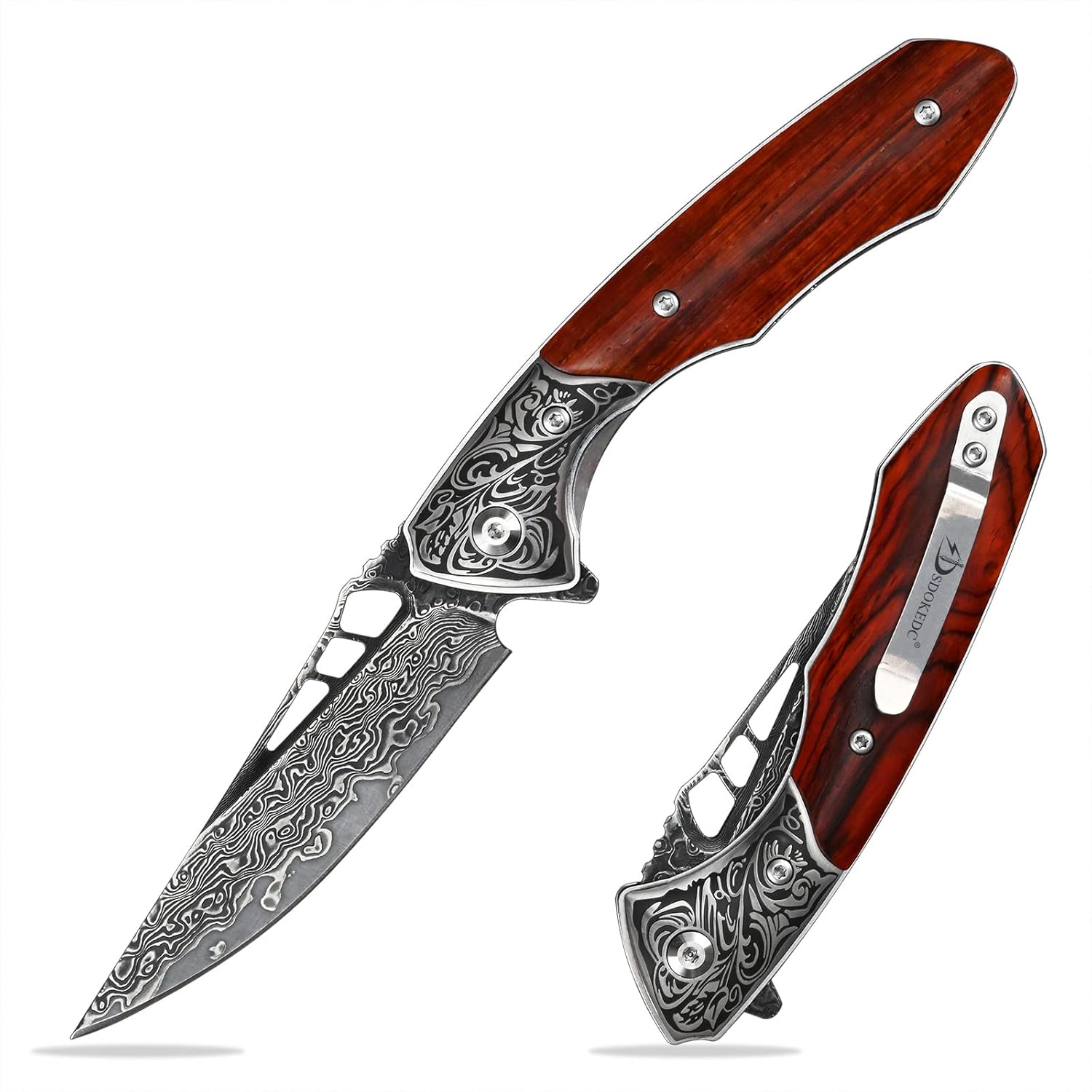Knives VG10 Damascus Pocket Knife for Men,Flipper tactical self defense Folding Knife for Camping,Survival,Hunting, Fishing and EDC (SD618A)