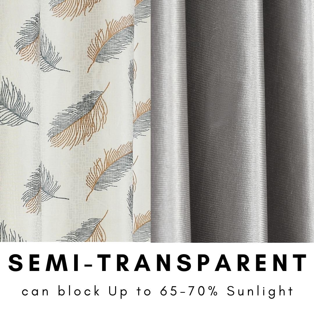 Grey Sheer Curtains - 4 Panels, Printed & Solid -3