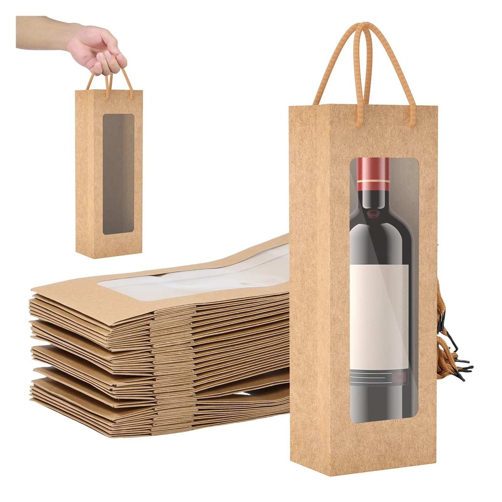 Lot de 24 sacs cadeaux rectangulaires en papier pour bouteille de vin, Velin jaune, 12.5x8.5x36cm