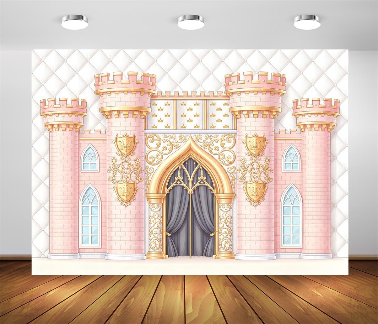 BELECO 4.6x2.5m Sfondo in tessuto Castello Principessa Rosa Palazzo | Ingresso Castello Regno Medievale Fiaba Sfondo Festa Compleanno Ragazze Telo Di Sfondo