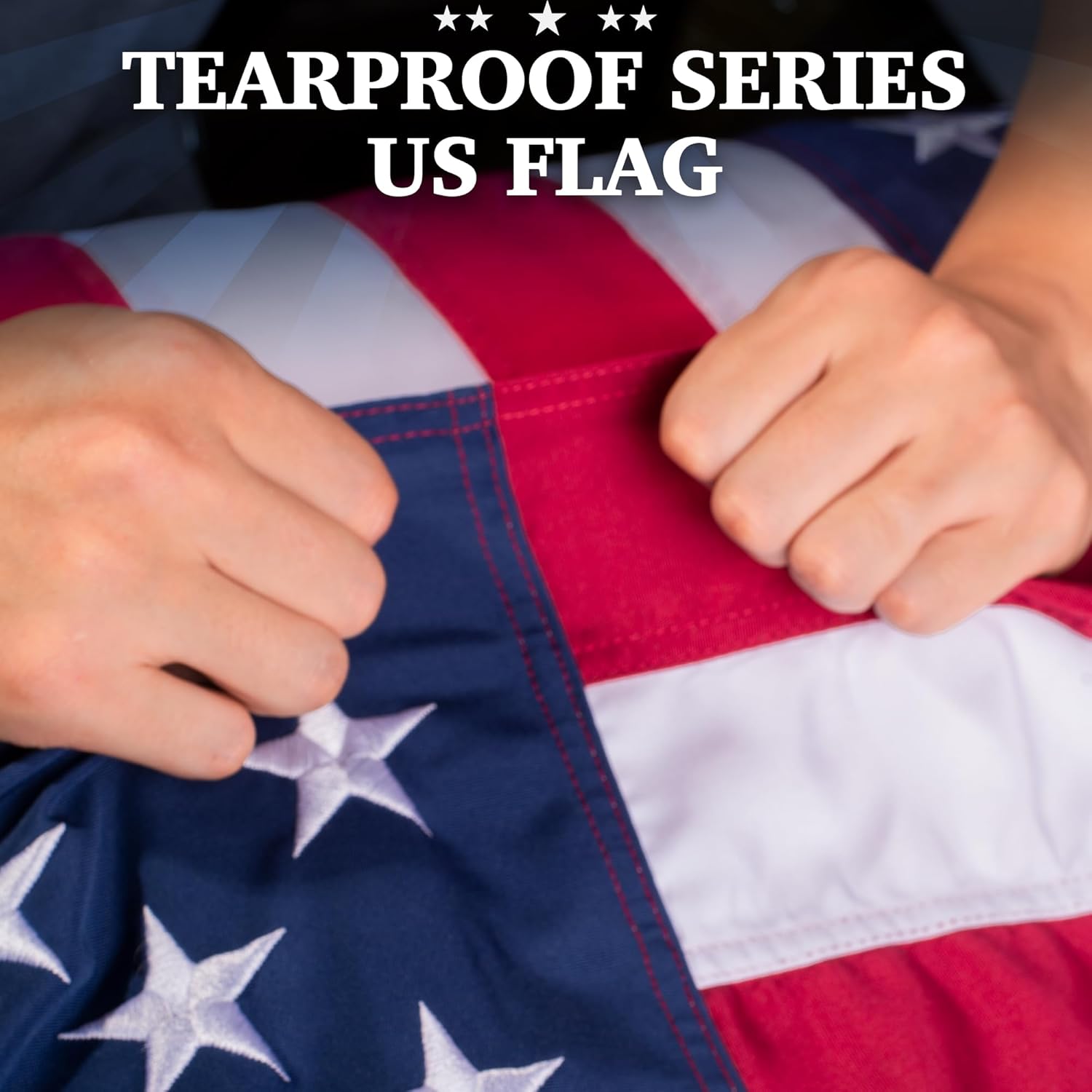 American Flag for Outside Heavy Duty, Deluxe Spun Polyster, TearProof Series, All Weather High Wind USA US Flag with Embroidered Stars, Sewn Stripes, Brass Grommets, Waterproof (3x5 FT) - Image 2