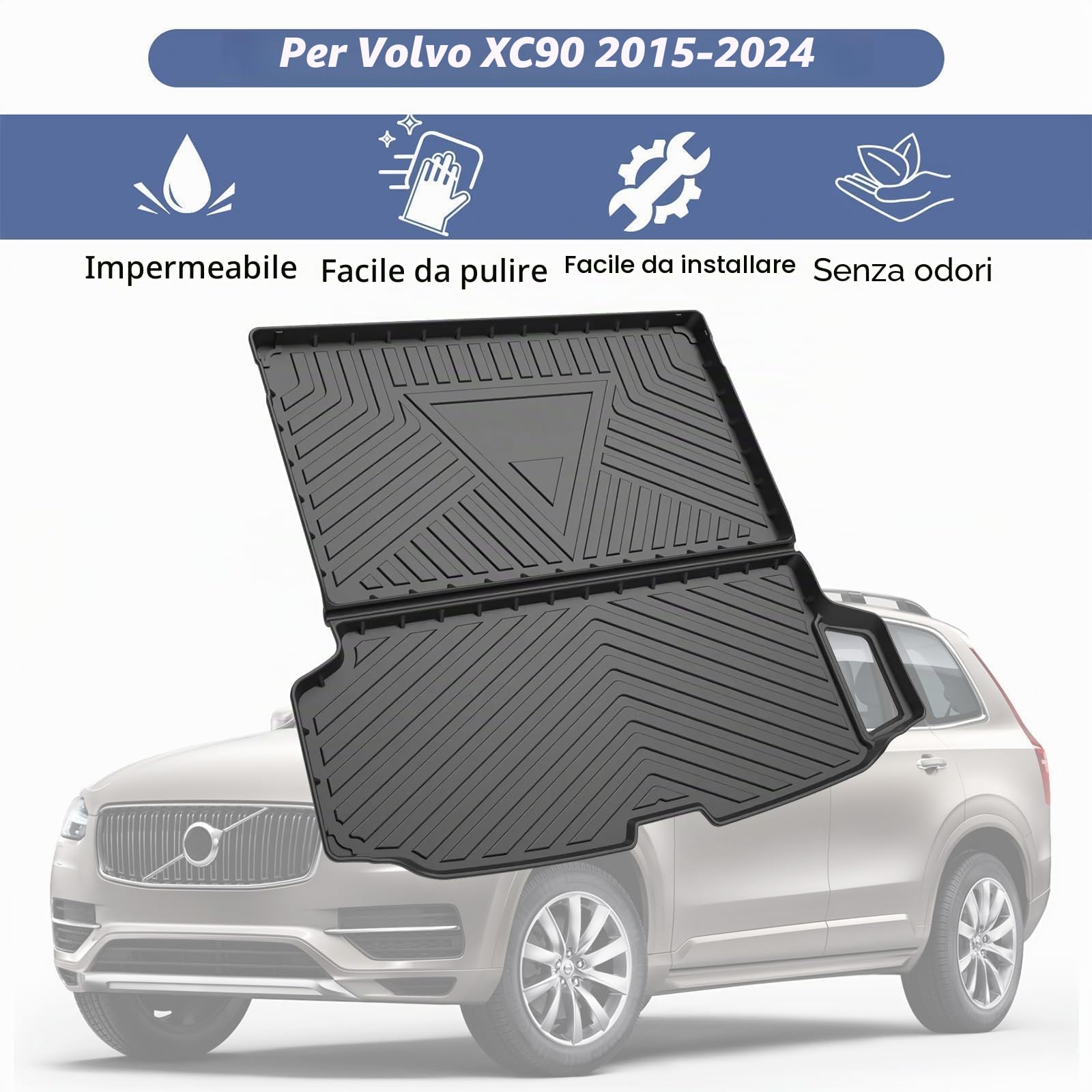 PSLER Auto Imper meabile Antipolvere Tappetino del Bagagliaio del Posteriore Tappetini per XC90 2015 2016 2017 2018 2019 2020 2021 2022 2023 2024