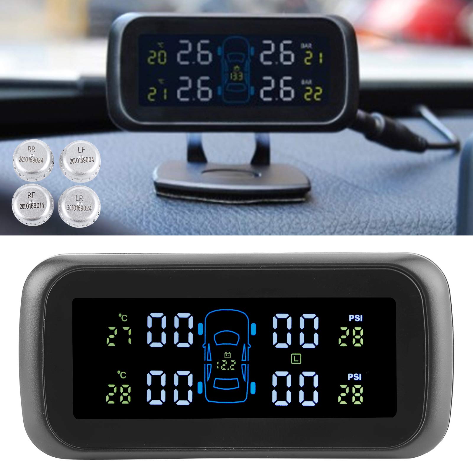 di monitoraggio della Pressione dei Pneumatici TPMS Wireless con Monitor LCD a 4 sensori