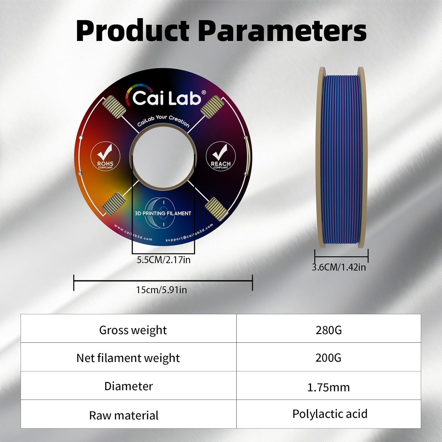 Silk Rainbow PLA Filament 1.75mm, 4-Pack Multicolor Gradient, Neatly Wound, +/- 0.02mm, Compatible with Bambu Lab P1S/A1/X1 & Most FDM Printers, 800g Total (200g x 4)