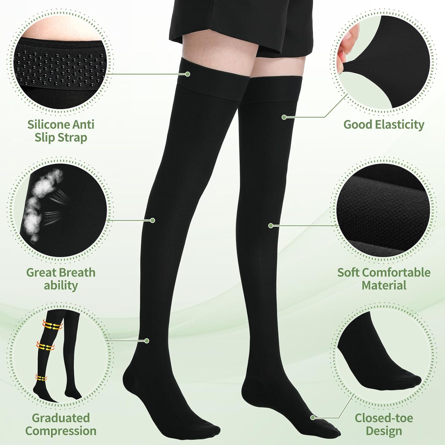 20-30mmHg Medical Thigh High Compression Stockings for Women & Men,Closed Toe Graduated Compression Socks,Circulation Pressure Stockings for Varicose Veins,Edema, DVT - Image 3