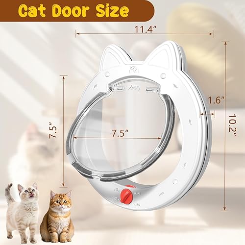 Miniatura 4 de Puerta para gatos con cerradura de 4 vías, puertas para gatos para puerta interior exterior, puerta magnética resistente a la intemperie para gatos