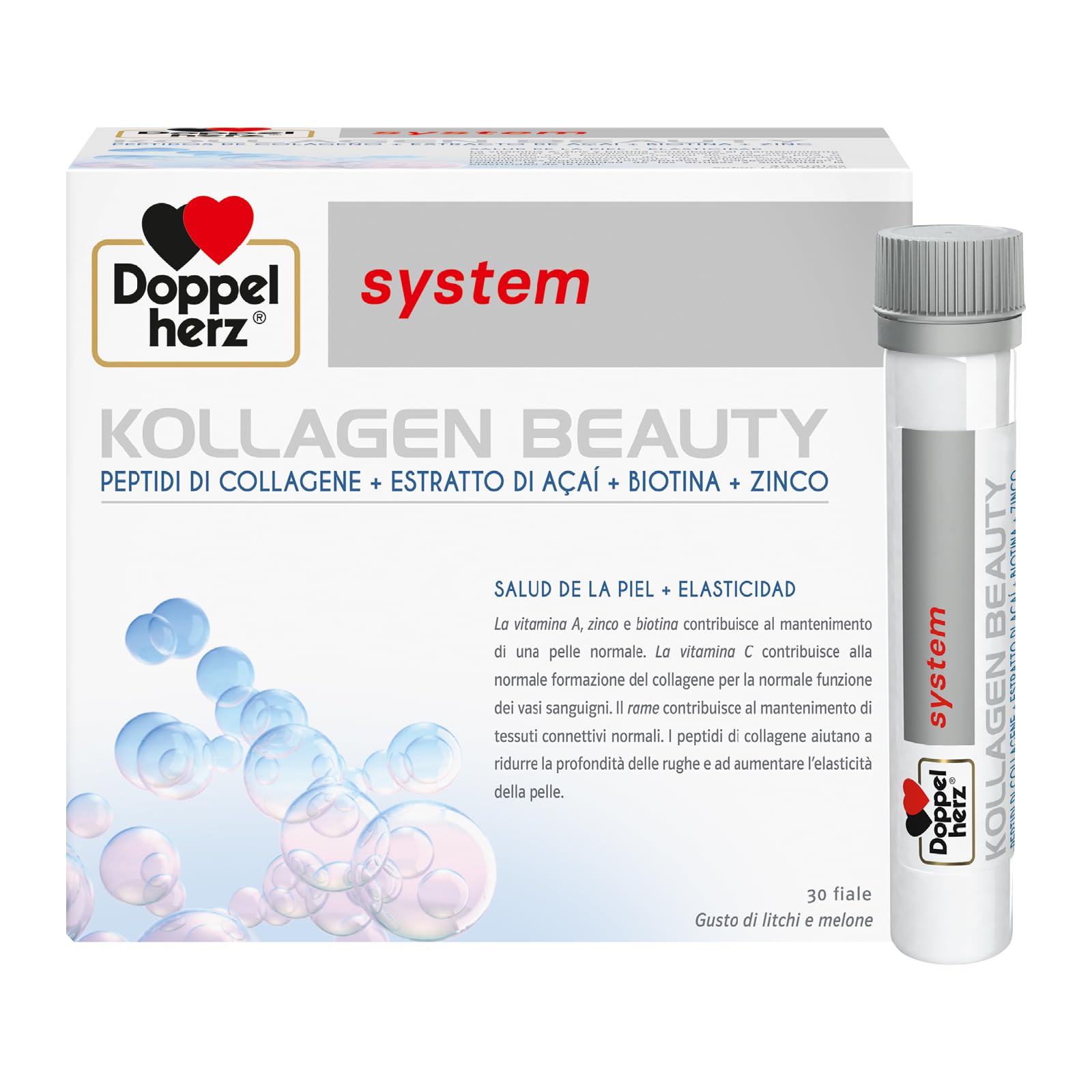 Doppelherz system KOLLAGEN BEAUTY, Collagene da Bere per la Pelle, 30 Fiale | I peptidi di collagene aiutano a ridurre le rughe e le linee sottili e favoriscono l'elasticità della pelle, Pronto da bere