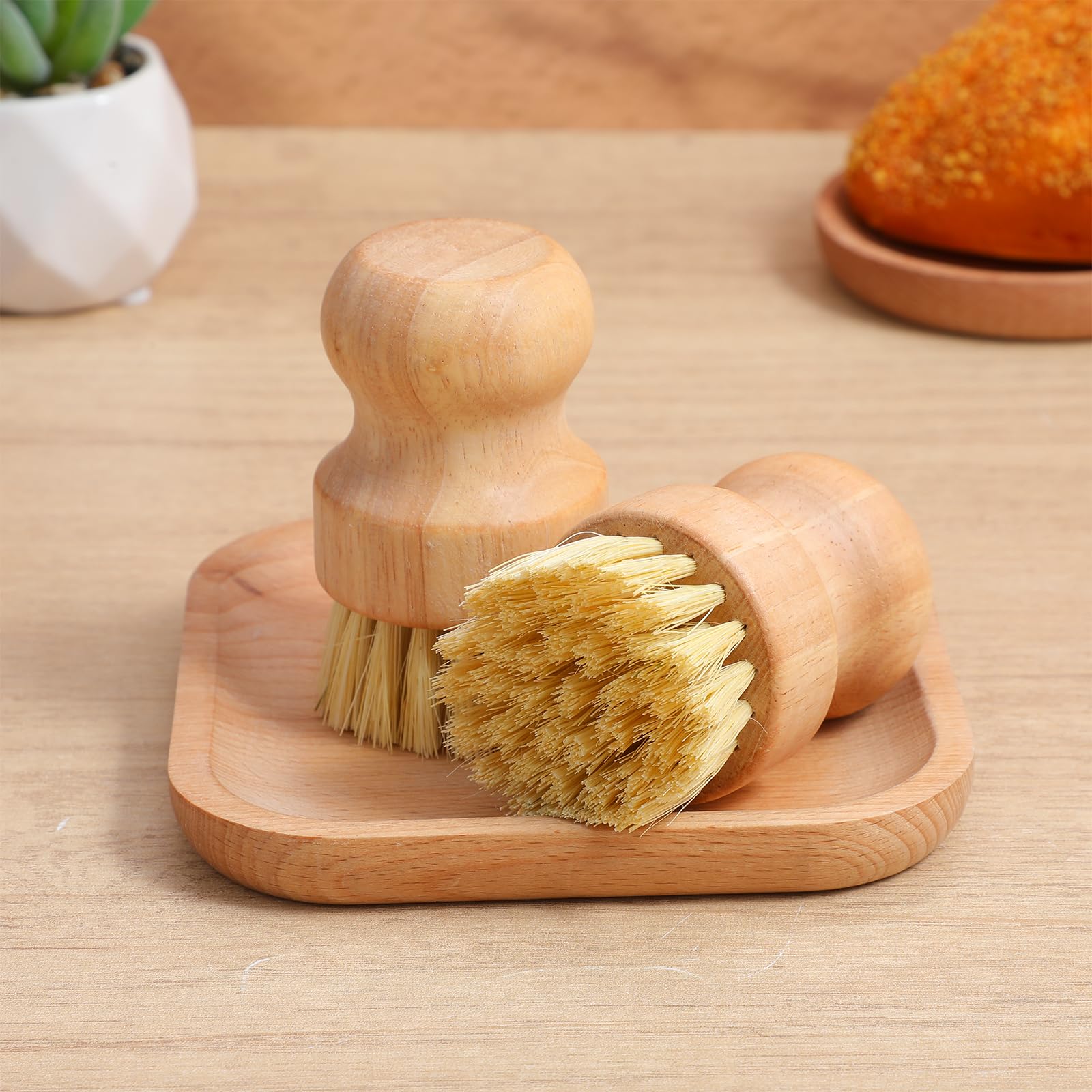 Lot de 12 brosses à récurer en bambou pour vaisselle, 2 brosses à vaisselle naturelles avec poils en sisal, brosse à vaisselle en bois pour casseroles, poêles et légumes, outils de