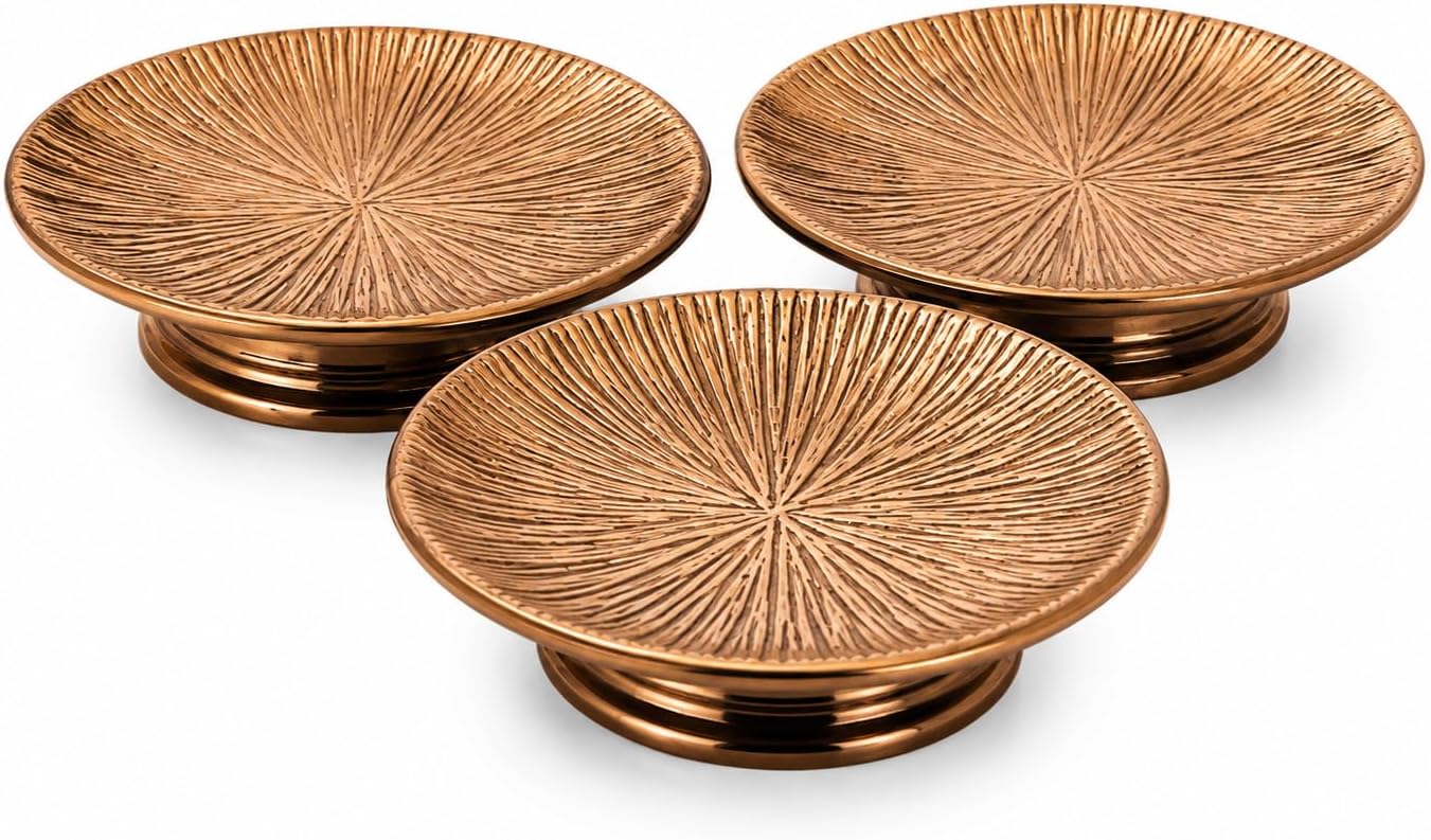 Gold Ceramic Jewelry Dish & Candle Plate Set of 3, 5 Inch Trinket Tray and Ring Holder, Decorative Catchall Vanity Tray for Jewelry, Keys and Candles, Gifts for Women