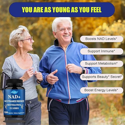 Miniatura 5 de Lofei Suplemento NAD, ribósido liposomal de nicotinamida NAD+, trans-resveratrol y quercetina, 1500 mg NAD+ para hombres y mujeres, apoya la energía