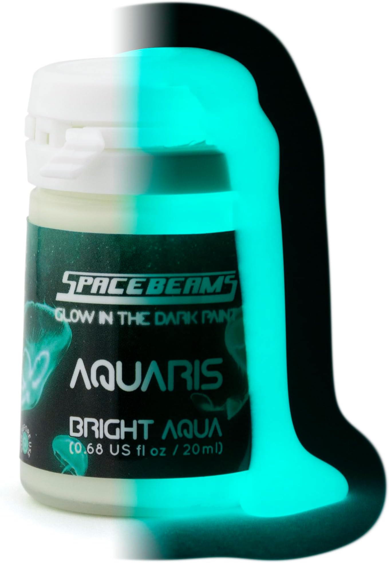 Aquaris Glow in the Dark Paint (0.68 Fl Oz) Bright Aqua Glow (Light Blue/Turquoise), Non-Toxic, Water Based