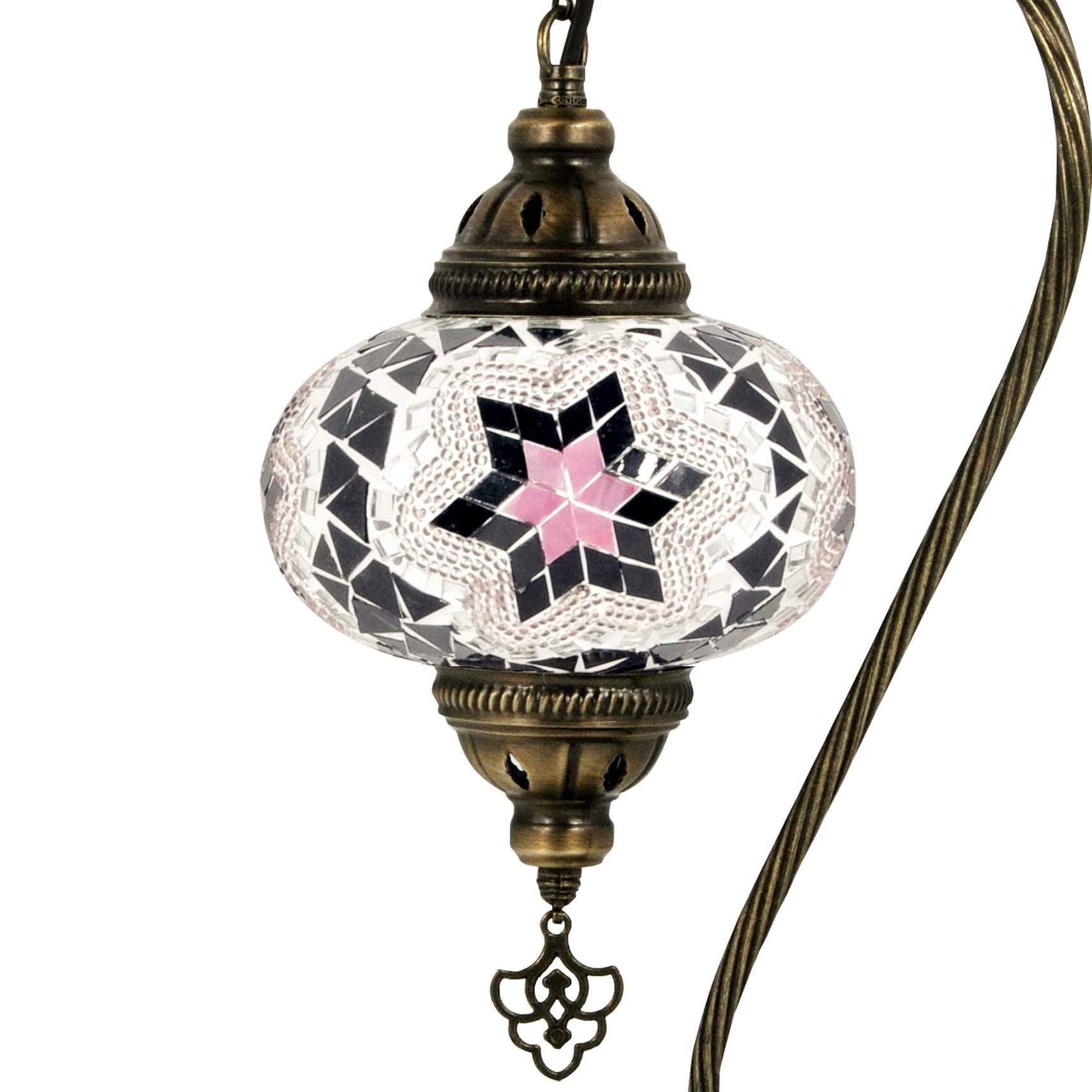 MOSLAND HOME 5 Variation Turkish Lamp Mosaic Table Lamps | Turkish Moroccan Lamp with Bronze Base | Handmade Swan Neck Tiffany Night Lamp | Mosaic Glass Bedside Night Lamp with Led Bulb (Purple)