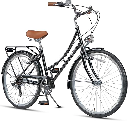 Vista 15 de AVASTA Vela - Bicicleta híbrida para mujer adulta, ligera, paso alto de 26 pulgadas, cuadro de acero de alta resistencia para ciudad, bicicleta de 6