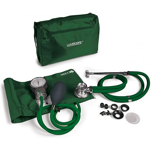 Lumiscope Professional Blood Pressure Kit - Stethoscope, Manual BP Cuff, Sphygmomanometer - Hunter Green
