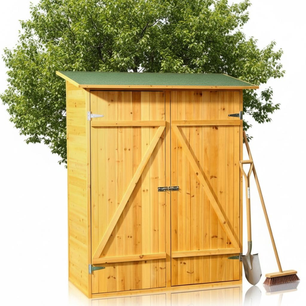 Mucola Gerätehaus Geräteschuppen Gartenschrank 162x140x75 cm Holz Braun