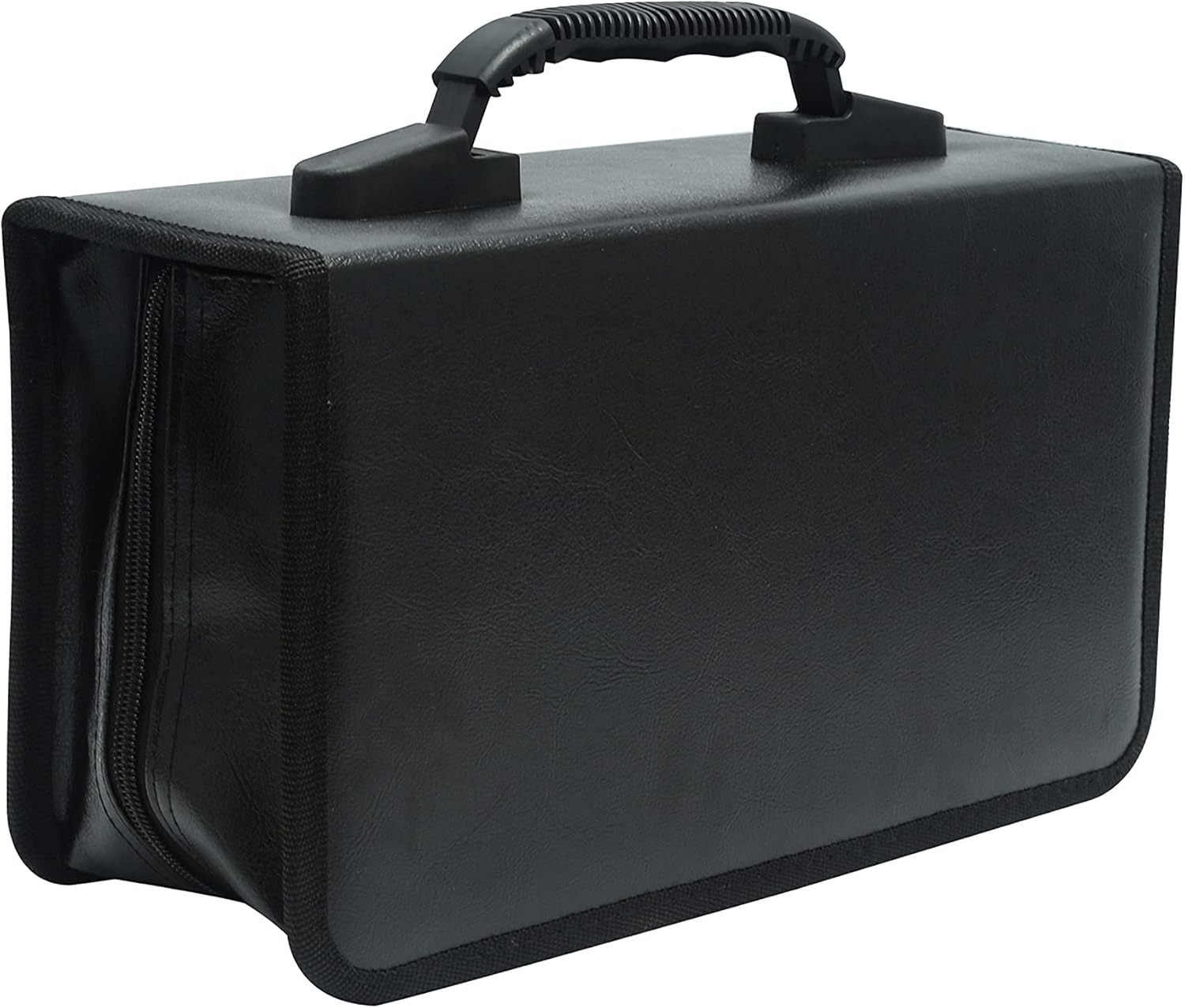 Siveit Cd Dvd 収納バッグ 128枚 ハンドル付き 持ち運び便利 小型 車 旅行 自宅 オフィス用 ブラック レザー Salenew大人気