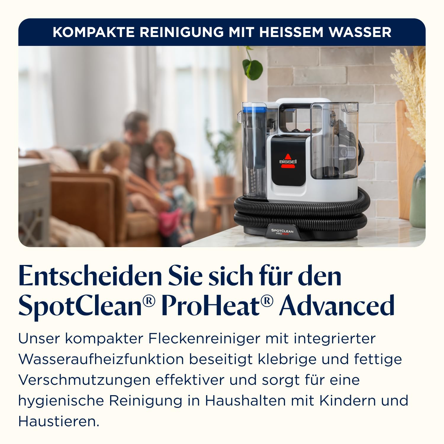 BISSELL SpotClean ProHeat Advanced Teppichreiniger und Polsterreiniger Gerät, Nasssauger und Waschsauger, 1125W Motor, kompakte Multiflächenreinigung, leistungsstark gegen Flecken, mit Kabel, 3924N