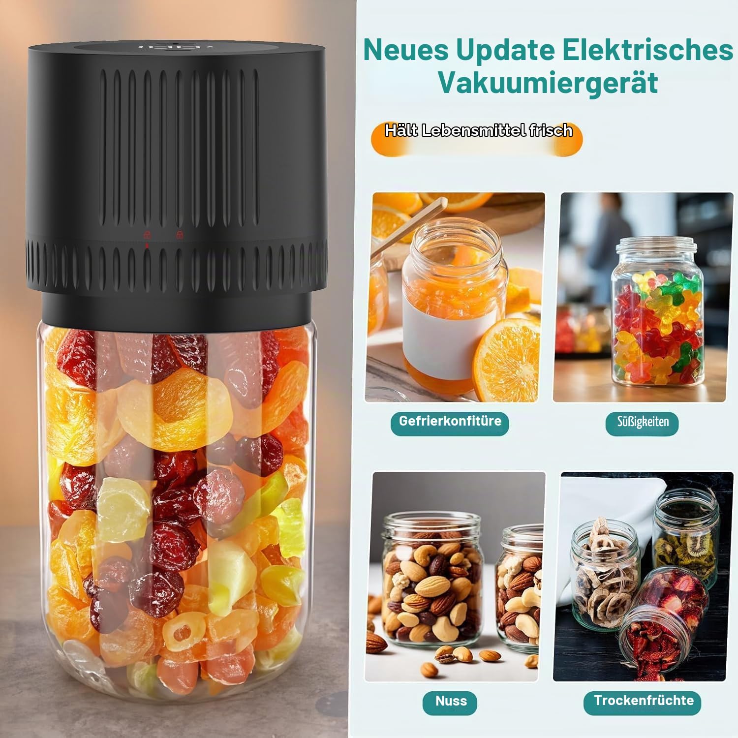 Fresh Guard Vakuumier-set,freshguard Vakuumier Set,eco Seal Pro,3 In 1 Electric Mason Jar Vacuum Sealer Kit,versatile Strong Vacuum Preservation Sealing Tool,vakuumierer Gläser,mason Genie-A