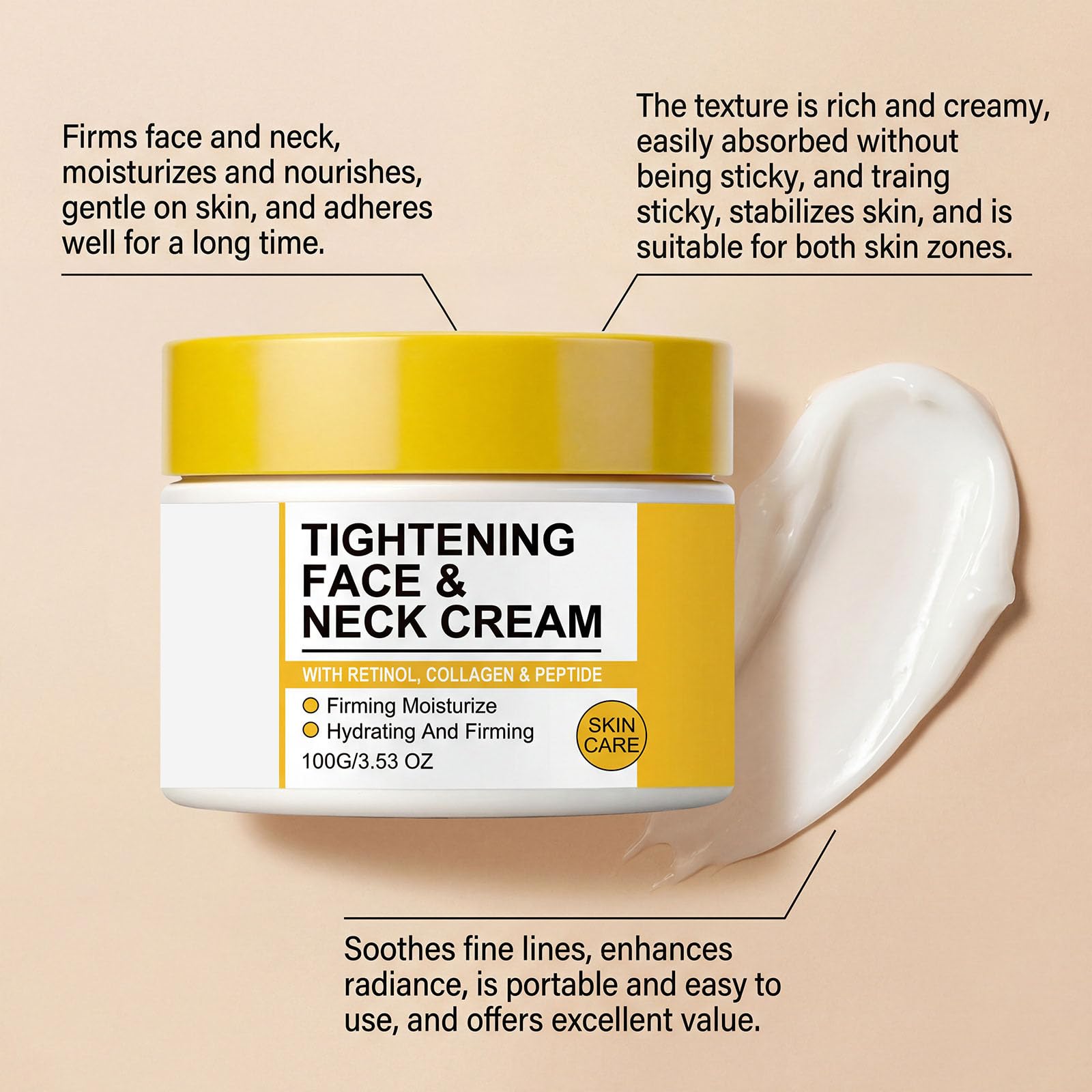 Crema idratante rassodante per collo e pelle, anti-invecchiamento, crema rassodante per il viso al retinolo, crema rassodante al collagene all'acido ialuronico, crema rassodante per il viso e la pelle