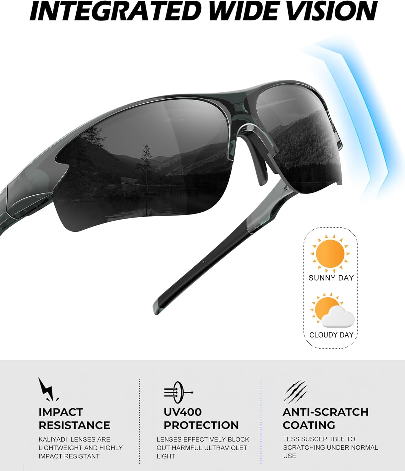 Polarized Sports Sunglasses for Men and Women - UV Protection Half Frame Sun Glasses for Running Baseball Fishing - Image 3