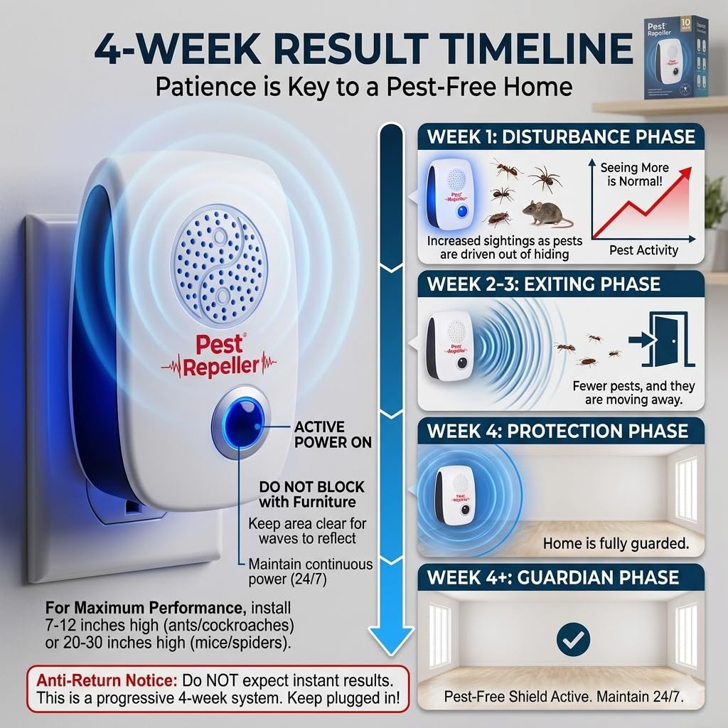 0305999 Repellente ad ultrasuoni per topi plug-in, repellente per topi ad ultrasuoni per ratti, roditori, scarafaggi, insetti, topi, ragni, formiche, zanzare, repellente per insetti per interni