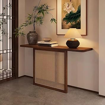 Long Console Table,Solid Wood Console Tables for Entryway,Clear Grain, Large Slab Splicing, Sturdy Table Legs,Rounded Edges,for Foyer, Living Room, Minimalist Luxury.31.5 * 11.8 * 29.5in