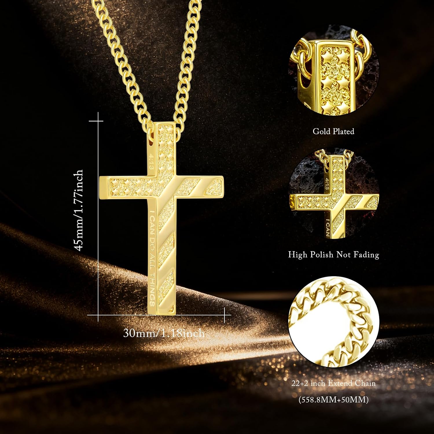 REDSUN Cross Necklace for Men 14K Gold Plated Cross Pendant Necklace Dainty Gold Crosses Necklace Minimalist Religious Jewelry