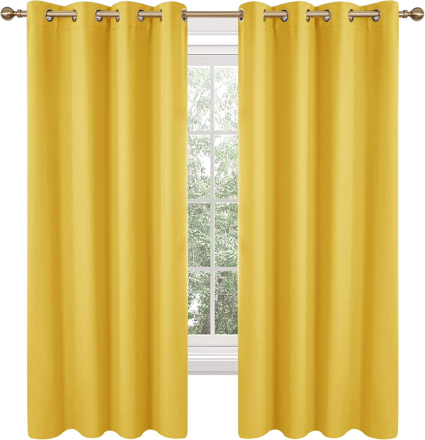 Deconovo Yellow Curtains 63 Inch Length, Blackout Curtains, Thermal Window Drapes