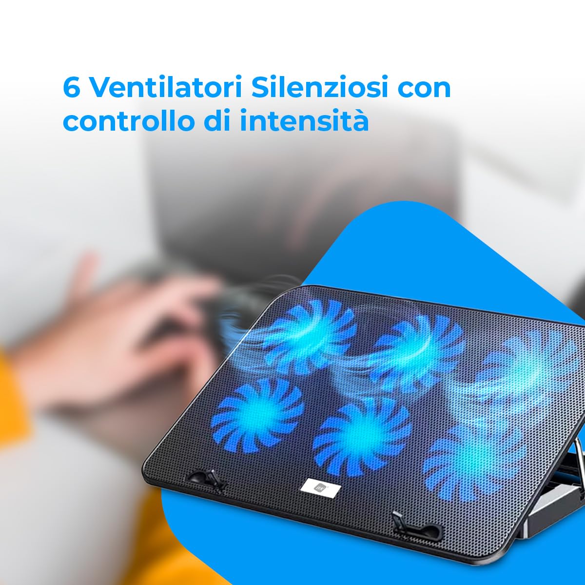 NK Base di raffreddamento per laptop con 6 ventole silenziose, 5 supporti regolabili, 2 porte USB
