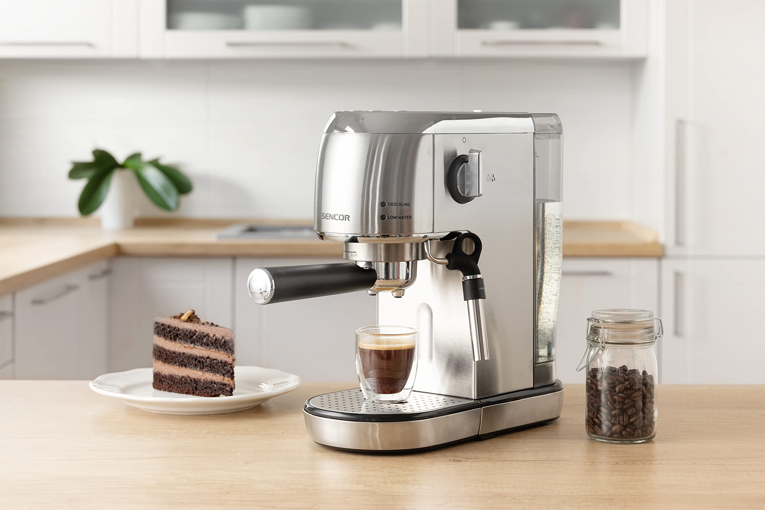 SENCOR Ekspres do espresso, cappuccino i latte, kawa zbożowa, włoska pompa 20 barów i spieniacz do mleka, ekspres do kawy espresso, termoblok, z opatentowaną dyszą parową, Barista Express