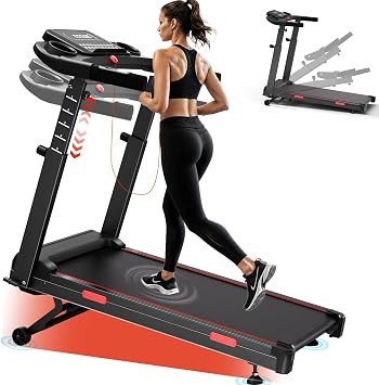 8.7MPH Foldable 20% Auto Incine Treadmills for Home, Walking Pad with Handle Bar, 450 lbs Weight Capacity, Builtin Heart Rate Monitor