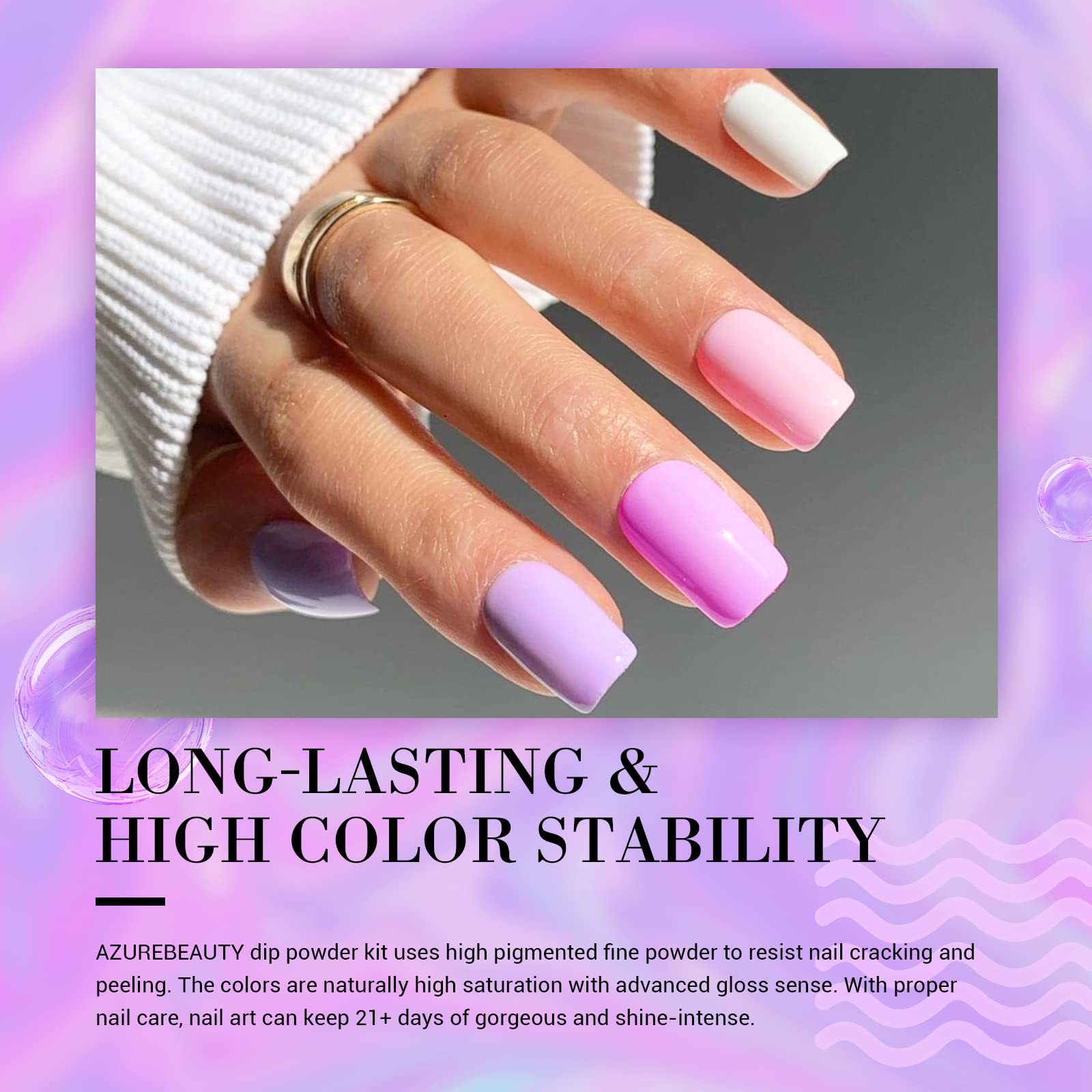 Amazon.com: Dip Powder Set, AZUREBEAUTY Nail Dipping Powder 6 Color Pink  Violet Purple Glitter Nail Powder Color for French Manicure Quick-Drying No  Nail Lamp Needed : Beauty & Personal Care