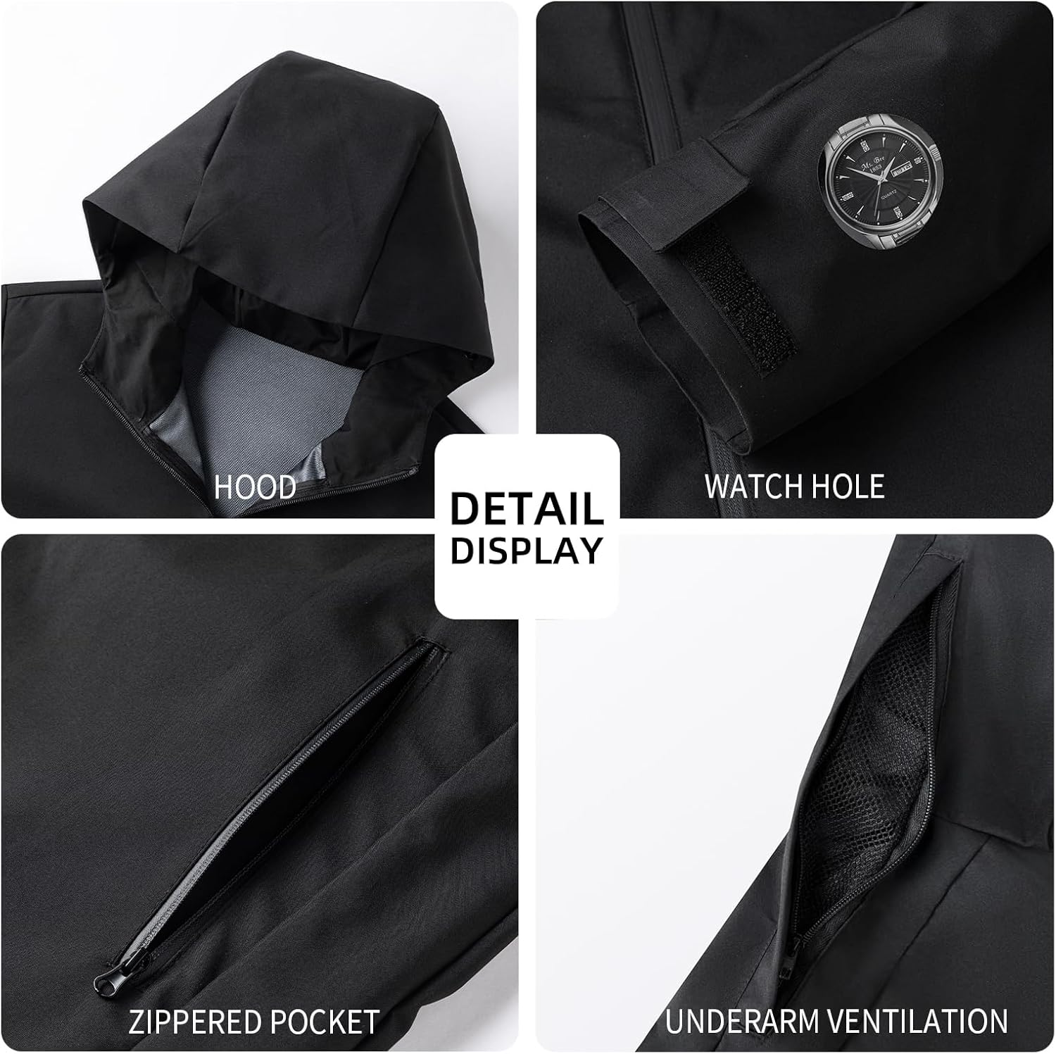 Men's Waterproof Rain Jacket Outdoor Raincoat Shell Jacket Underarm Breathable Jacket