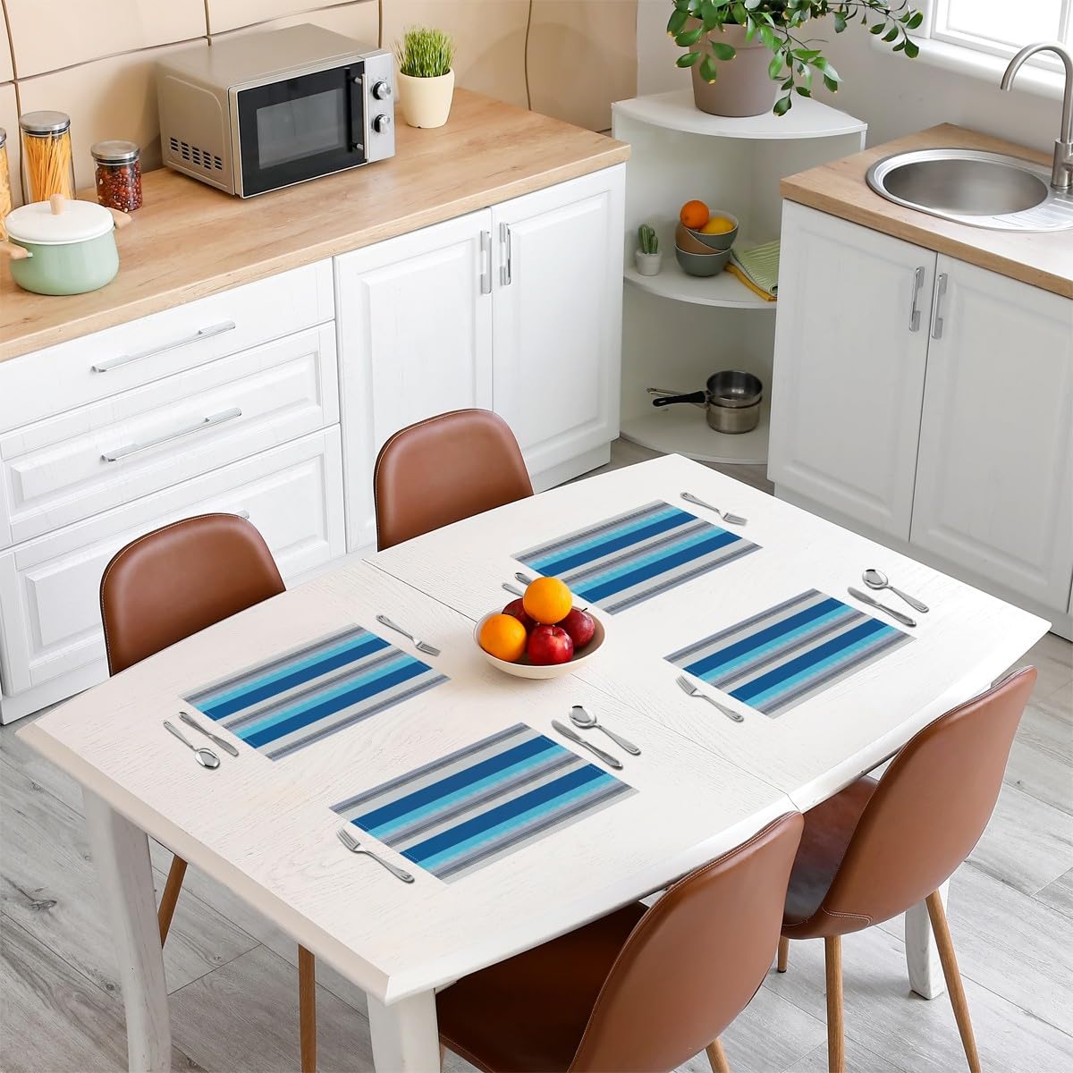 Blue White Stripes Placemat 45X30cm Geometric Placemats Set of 4 for Kids Patchwork Striped Indoor Outdoor Kitchen Modern Decor Table Place Mats - Image 3