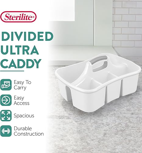 Miniatura 2 de Sterilite Paquete de 6 cajas divididas Ultra Caddy, almacenamiento portátil de plástico para guardar artículos de baño y limpieza, blanco,