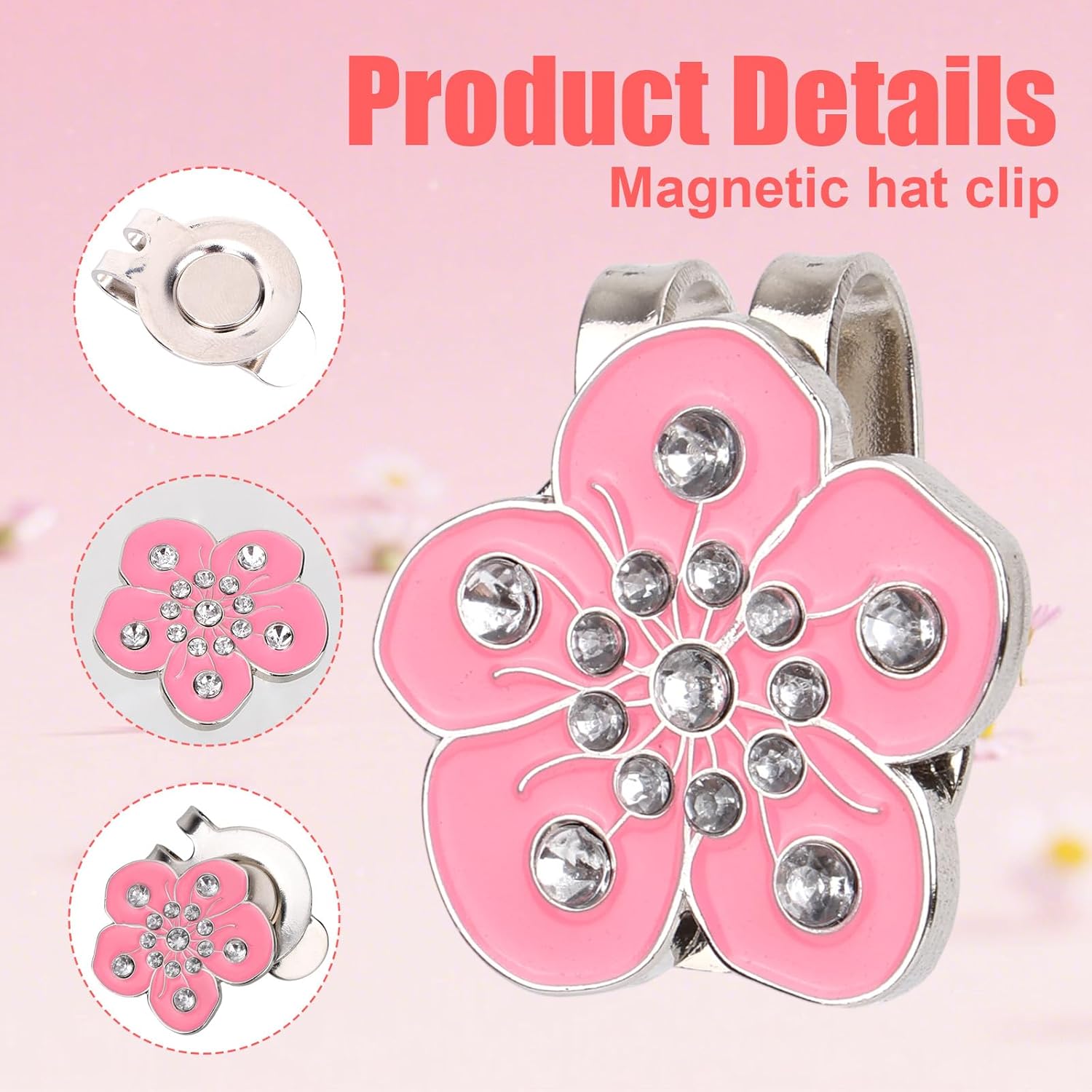 Magnetic Golf Ball Marker with Hat Clip, Flower Shape Magnet Hat Clip Ball Marker Holders Golf Accessories Decoration for Bag Cap Glove Women Men Golfer Gift (Pink) - Image 4